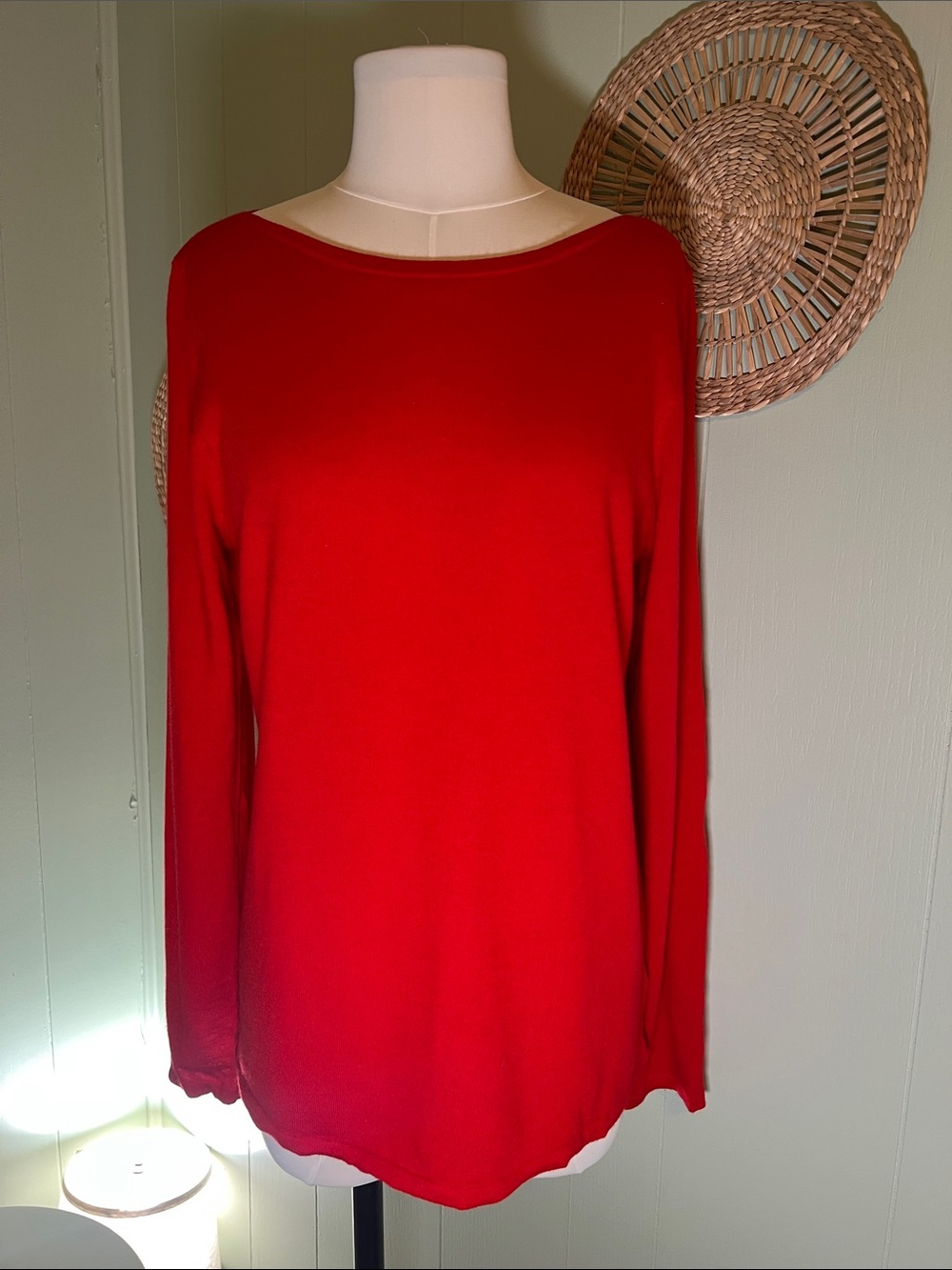 Max Studio Red Long-Sleeve Boatneck Top